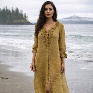 Max Mara Green Silk and Linen Dress